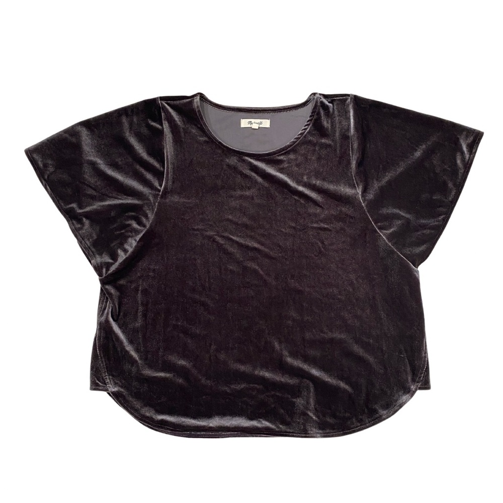 Madewell Brown Gray Velvet Short Sleeve Shirt M Butterfly Flutter Top Blouse
